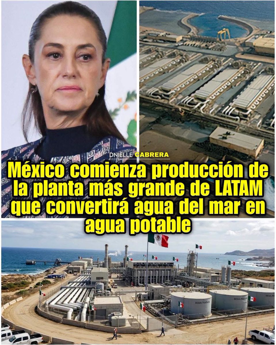 DnielleCabrera's tweet photo. 🚨 EL AGUA DE MAR SERÁ AGUA POTABLE, MÉXICO YA EMPEZÓ LA CONSTRUCCIÓN DE ESTA MEGA PLANTA!

Este sábado arrancaron oficialmente los trabajos de construcción de la planta desalinizadora de Playas de Rosarito, la infraestructura de este tipo más grande de toda América Latina, según confirmó la gobernadora Marina del Pilar Ávila. El proyecto, con una inversión de más de 15 mil millones de pesos entre recursos federales y estatales, utilizará tecnología de ósmosis inversa para transformar agua de mar en agua potable. 

Las autoridades aseguraron que la inversión no se reflejará en aumentos a las tarifas del agua para las familias.