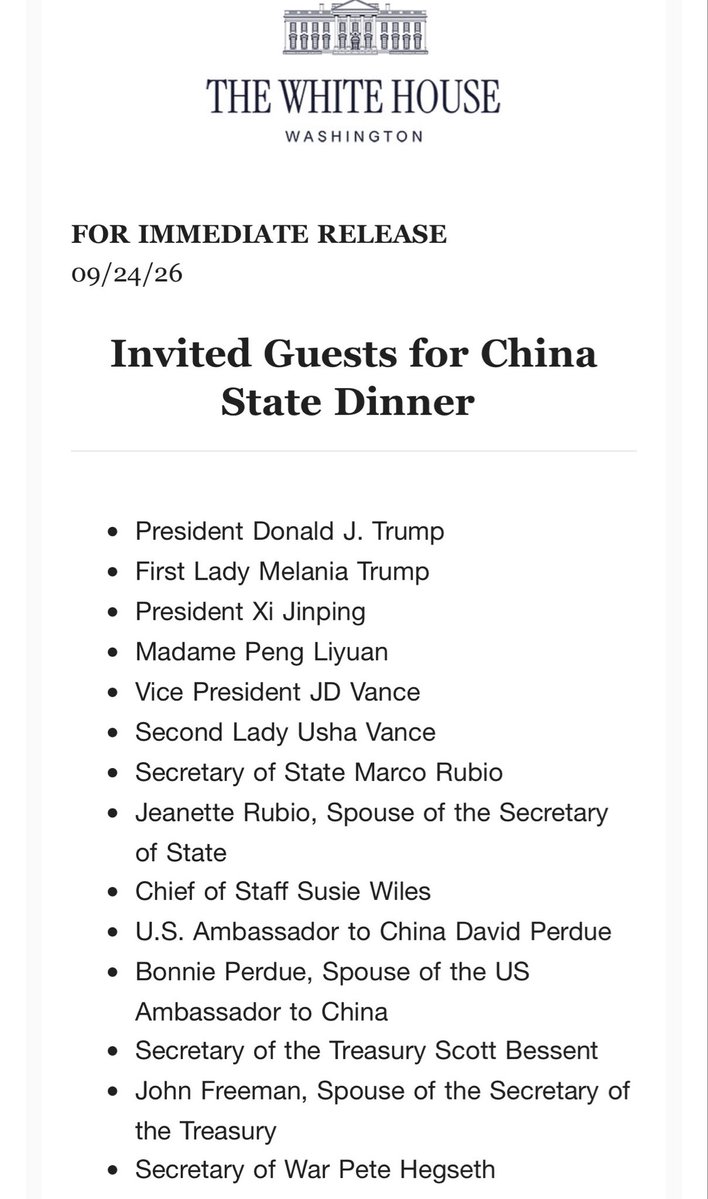 Emilylgoodin's tweet photo. Full guest list for tonight’s state dinner. All 134 names https://t.co/3O7NVcE9Bi