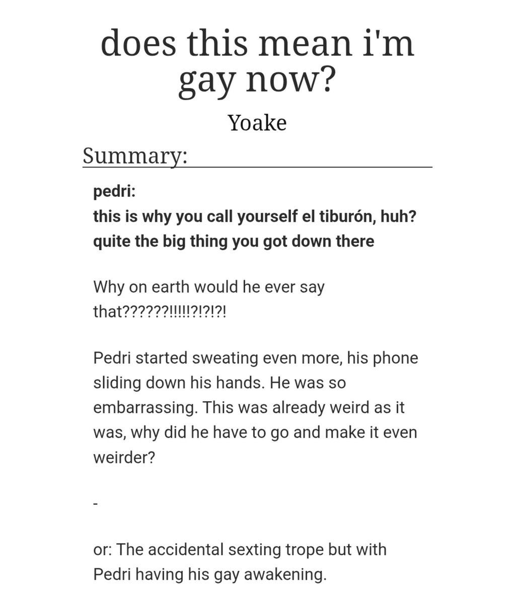 fedrificrecs's tweet photo. "does this mean i'm gay now?" by Yoake

[ @yoake75 ]

⚽️ 3.2k
⚽️ Explicit
⚽️ Completed
⚽️ AO3 | EN

🔗 https://t.co/ZAT5hHft5z https://t.co/kOUb4Qs0Ad