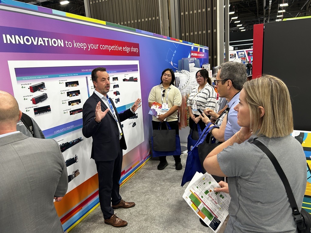 EFIPrint's tweet photo. Today, we were happy to welcome SpeedPro owners to our booth, including current &amp; future customers. They explored our latest wide format innovations, checked out applications, and saw live printer demos to learn how EFI can help drive growth, productivity, and new opportunities. https://t.co/oL5m3MhyO6