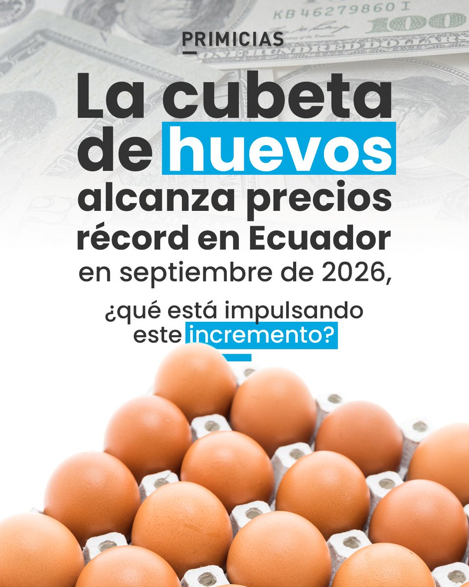 Primicias's tweet photo. La cubeta de 30 huevos grandes llegó a USD 3,80 en las granjas durante la cuarta semana de septiembre. En algunos puntos de venta para el consumidor final el precio ya supera los USD 4,50. https://t.co/qlKu9yewPT https://t.co/vXxAmyKW0e
