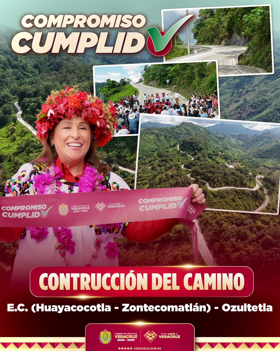 rocionahle's tweet photo. 🛣️ Le estamos cumpliendo a la HUASTECA con el camino HUAYACOCOTLA–ZONTECOMATLÁN–OZULTETLA, afectado por las lluvias de octubre.

Quedó muy bien esta obra que mejora la conectividad y el traslado de las familias y sus productos. ❤️

#PorAmorAVeracruz https://t.co/LEaGYvyLoJ