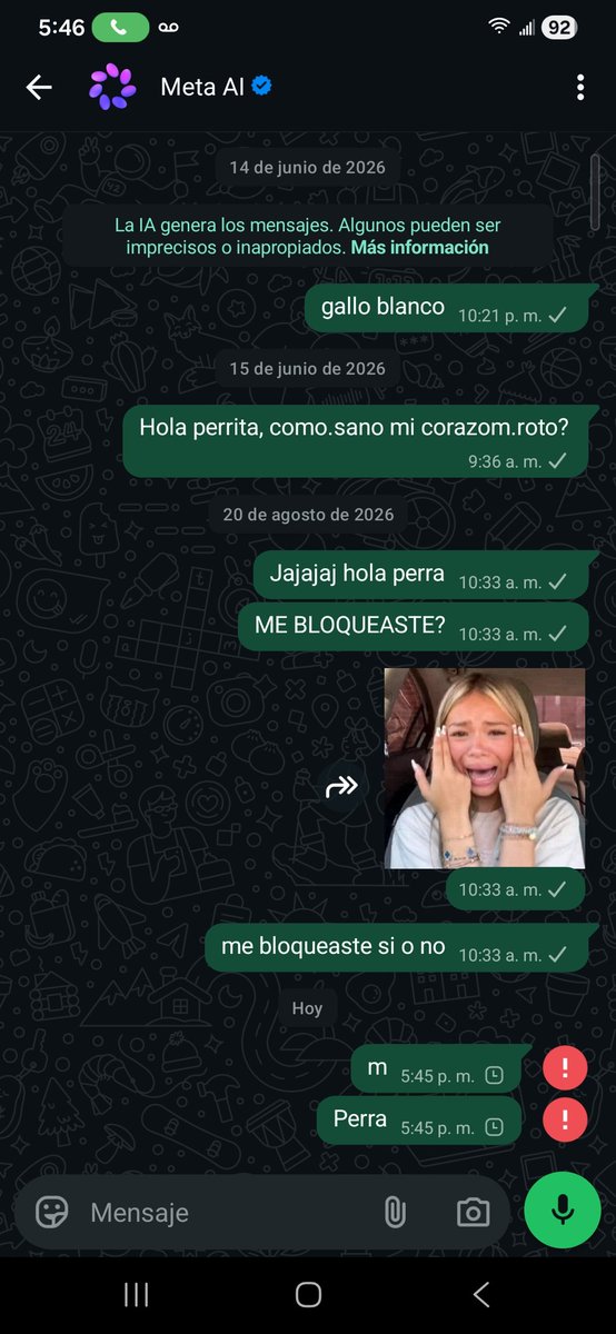 jennstracked's tweet photo. Qué tan mal debo estar para q metaIA me haya bloqueado wtf???? Pues q te hice perra??? https://t.co/iYdJpS0s3t
