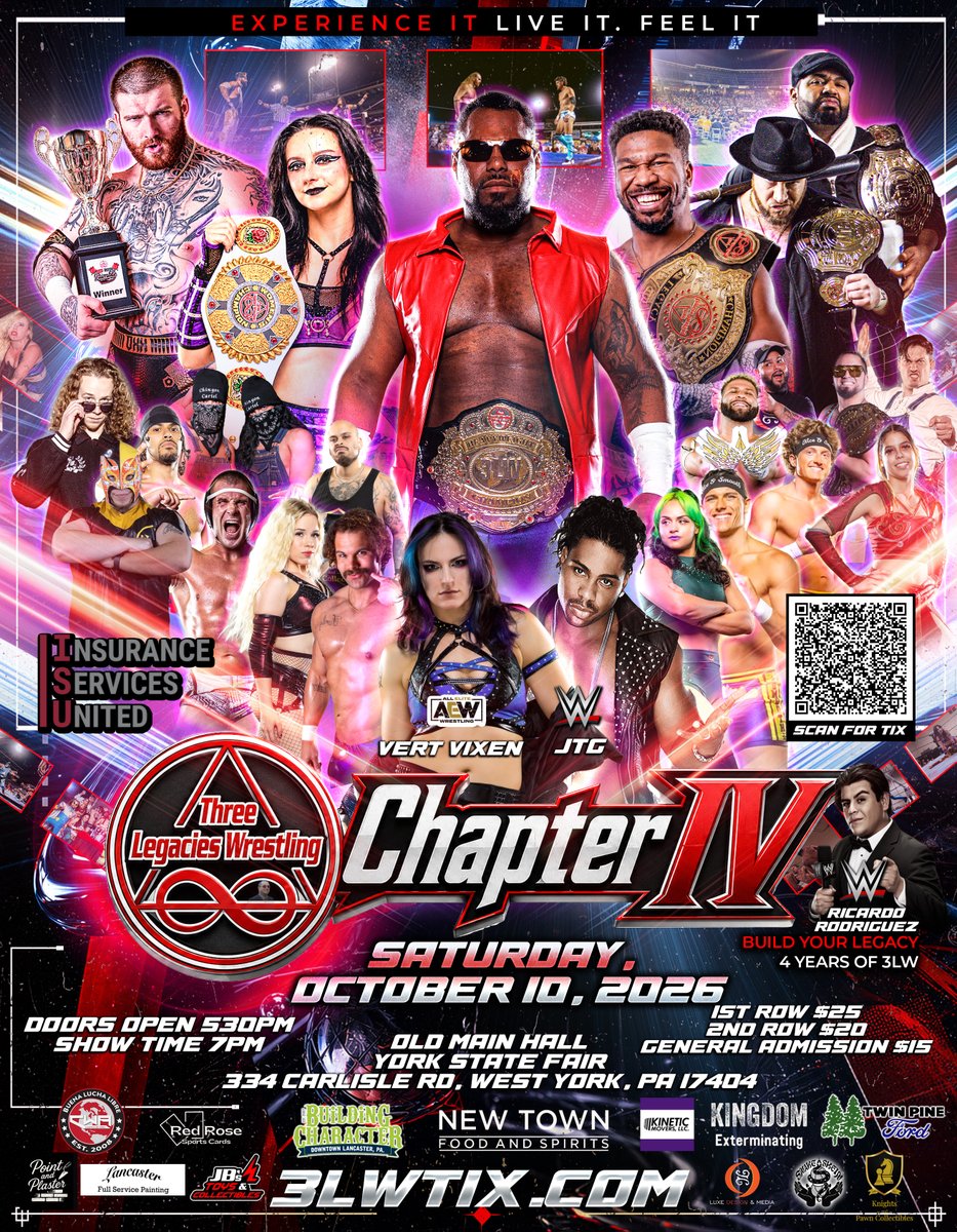 3Legacies's tweet photo. Three Legacies Wrestling and United Services United presents Chapter IV, from the York Expo Center in York PA!

Join us for an evening of high impact, pro-wrestling on October 10! https://t.co/Aj3SOoNtda https://t.co/7JLyxrsG0F