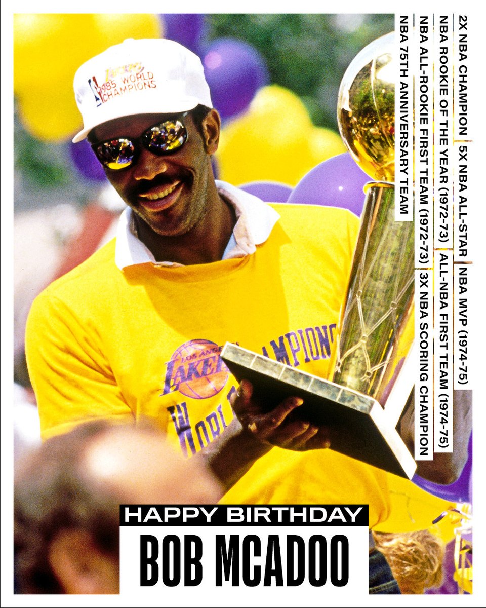 NBAHistory's tweet photo. Join us in wishing a Happy 75th Birthday to 5x NBA All-Star, 2x NBA Champion, 1974-75 NBA MVP and 75th Anniversary Team member, Bob McAdoo! https://t.co/O5B5vA5j9G