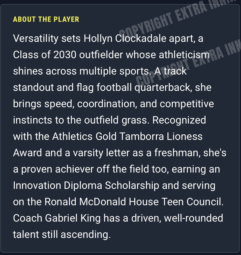 HClockadale's tweet photo. Thank you so much @ExtraInningSB!! Can’t wait for what’s to come!! Thank you Coach Gabe for nominating me for this recognition and all you taught me. Can’t wait to start my next chapter with @StarsNatColeman!! https://t.co/7mxyCH1VeS