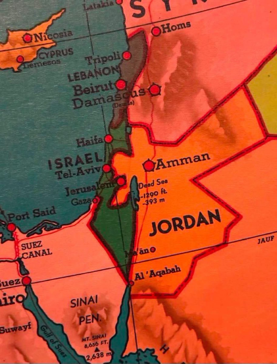 juju_marie1's tweet photo. I found this map from 1950. Notice how Gaza belonged to Egypt and the West Bank belonged to Jordan, and there was no Palestine.

Jordan occupied the West Bank and Egypt occupied Gaza from 1948 to 1967, and during those years not once did ‘Palestinians’ try to establish an independent Palestinian state.

In fact, they only started calling for a Palestinian state after they joined forces with their Egyptian and Jordanian occupiers and lost the war they started against Israel in 1967, when Israel took over Gaza and the West Bank.

The whole Palestinian narrative is a lie
