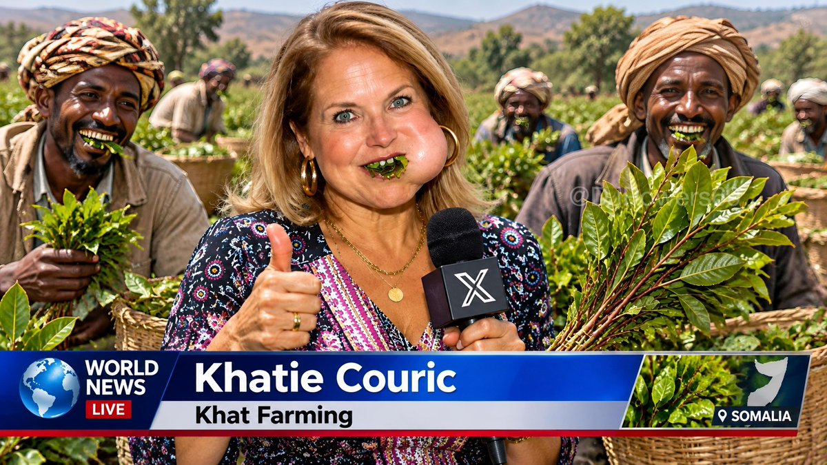 DJpowers69's tweet photo. Khatie Couric reporting live from Khat fields. https://t.co/azFYew5EwV