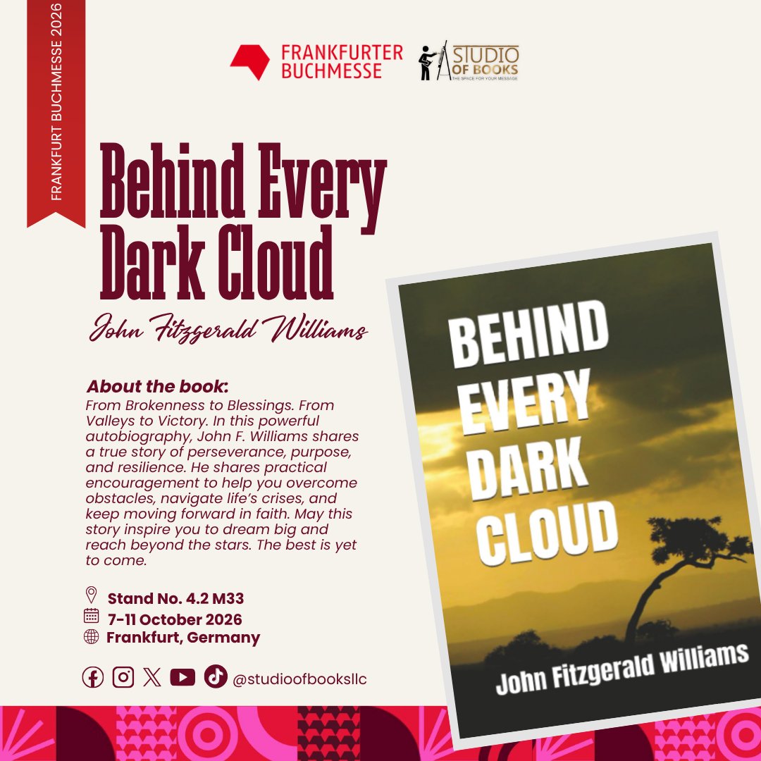 studioofbooks's tweet photo. The spotlight is on "𝐵𝑒𝒽𝒾𝓃𝒹 𝐸𝓋𝑒𝓇𝓎 𝒟𝒶𝓇𝓀 𝒞𝓁𝑜𝓊𝒹" by John Fitzgerald Williams!

This October, the book will be part of Studio of Books’ featured collection at Frankfurt Book Fair 2026 https://t.co/Xip8eeoBxC