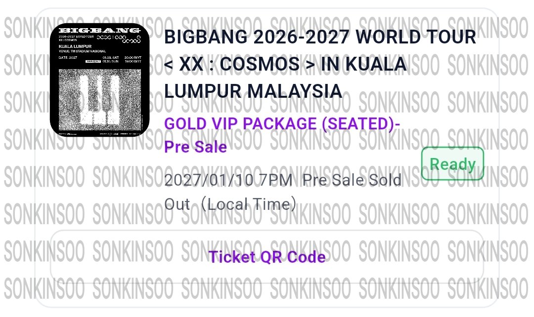 sonkinsoo's tweet photo. Secured 1x Day 2 GOLD VIP PACKAGE-Pre Sale ticket for my buyer, thanks so much for trusting me!

#BIGBANGinKL https://t.co/FBmOOJmfyk