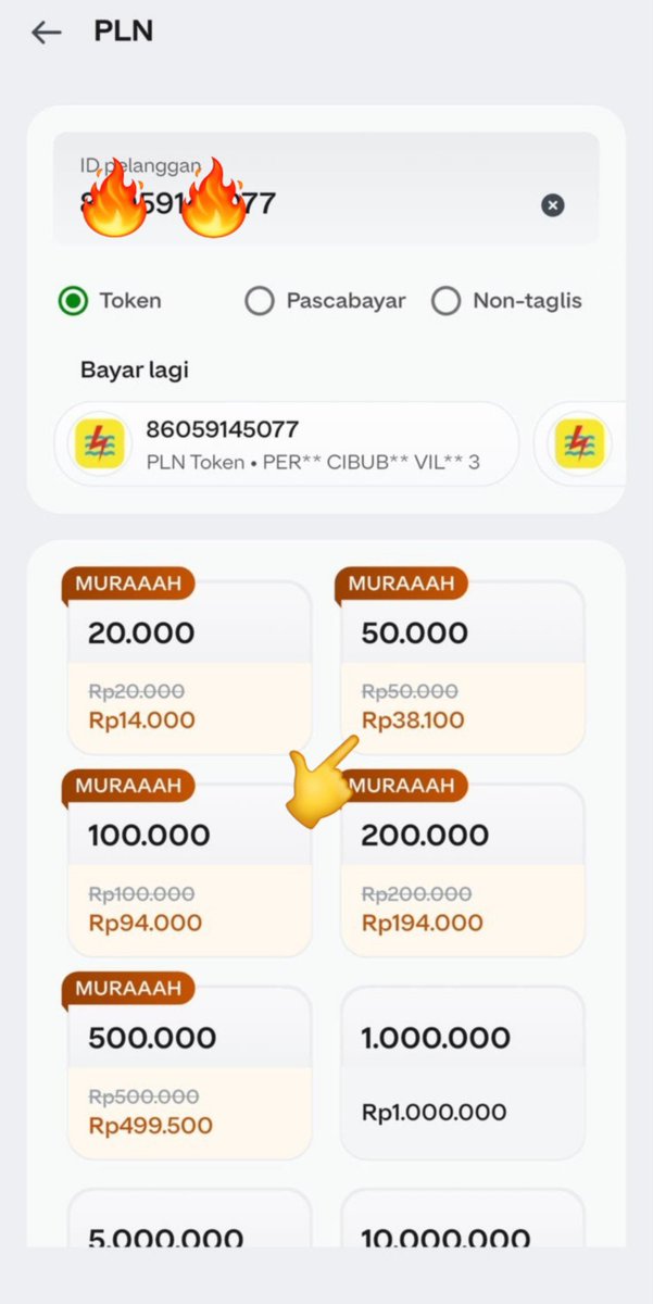 iamvsmymind's tweet photo. Baru ngeh ternyata token PLN 50rb di GoPay lagi diskon jadi 40rb aja, udah termasuk biaya admin pula. Lumayan banget selisih 10rb 😭 #DISKONPLNDIGOPAY https://t.co/yojHIahIeW