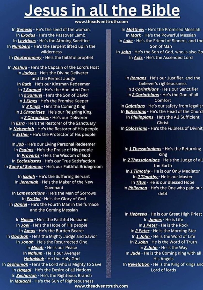 Biblicalman's tweet photo. Luke 2:21.
Eight days old.
Circumcised according to the law.
And His name was called JESUS.
Not suggested.
Not voted on.
Commanded.

The world has spent 2,000 years trying to bury that name.
They struck it from schools.
Banned it from courts.
Softened it to “higher power” in the churches.
And you wonder why the West is on fire…

In Genesis — He’s the seed of the woman.
In Exodus — the Passover Lamb.
In Leviticus — the Atoning Sacrifice.
In Numbers — the serpent lifted up in the wilderness.
In Ruth — the Kinsman Redeemer.
In Job — the Living Personal Redeemer.
In Psalms — the Praise of His people.
In Isaiah — the Suffering Servant.
In Daniel — the Fourth Man in the furnace.
In Jonah — the Resurrected One.
In Malachi — the Sun of Righteousness.

In Matthew — the Promised Messiah.
In Mark — the Powerful Messiah.
In Luke — the Friend of Sinners.
In John — the Son of God who is also God.
In Acts — the Ascended Lord.
In Romans — the believer’s Righteousness.
In Hebrews — our Great High Priest.
In Revelation — the King of kings and Lord of lords.

Sixty-six books.
Forty authors.
Fifteen hundred years.
One name.
JESUS.

His name is above every name.
At His name, every knee bows.
In His name, demons flee.
In His name, the lame walk.
In His name, sins are forgiven.
In His name, the dead rise.
No other name under heaven by which we can be saved.

The name of Jesus literally means “YHWH Saves.”
He was given that name because He will save people from their sins.
Not might.
Will.

His name is the Word.
His name is Son of God.
His name is Son of Man.
His name is Lamb of God.
His name is the great I AM.
His name is Alpha and Omega.
His name is Wonderful.
Counsellor.
Mighty God.
Everlasting Father.
Prince of Peace.

You want power?
It’s not in your plans.
You want peace?
It’s not in your circumstances.
You want salvation?
It’s not in your effort.
It’s in the name.

Say it out loud right now.
JESUS.
Let your walls hear it.
Let your demons hear it.
Let your children hear it.

The name before time began.
The name after everything burns.
The name that will be on every tongue willingly or unwillingly — when He returns.
JESUS.

Drop His name in the replies.
One word.
Flood this post with the only name that saves.
JESUS.