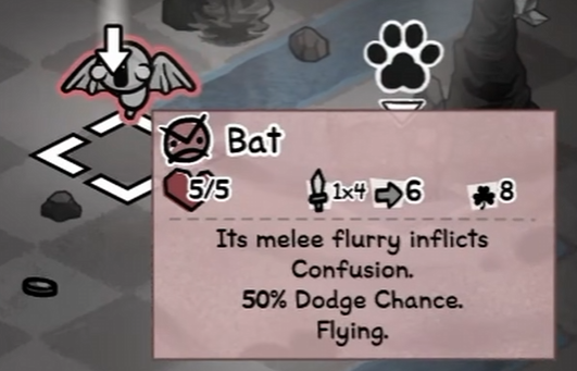DMF_rebirth's tweet photo. #94 - Bats actually have a higher chance of dodging than the 50% stated in their description. The true chance is 57.5%, due to them having 8 luck instead of the standard 5 that most units have. This is one of the few enemies in the game with a higher luck stat. - Moth https://t.co/wcPL3mserI