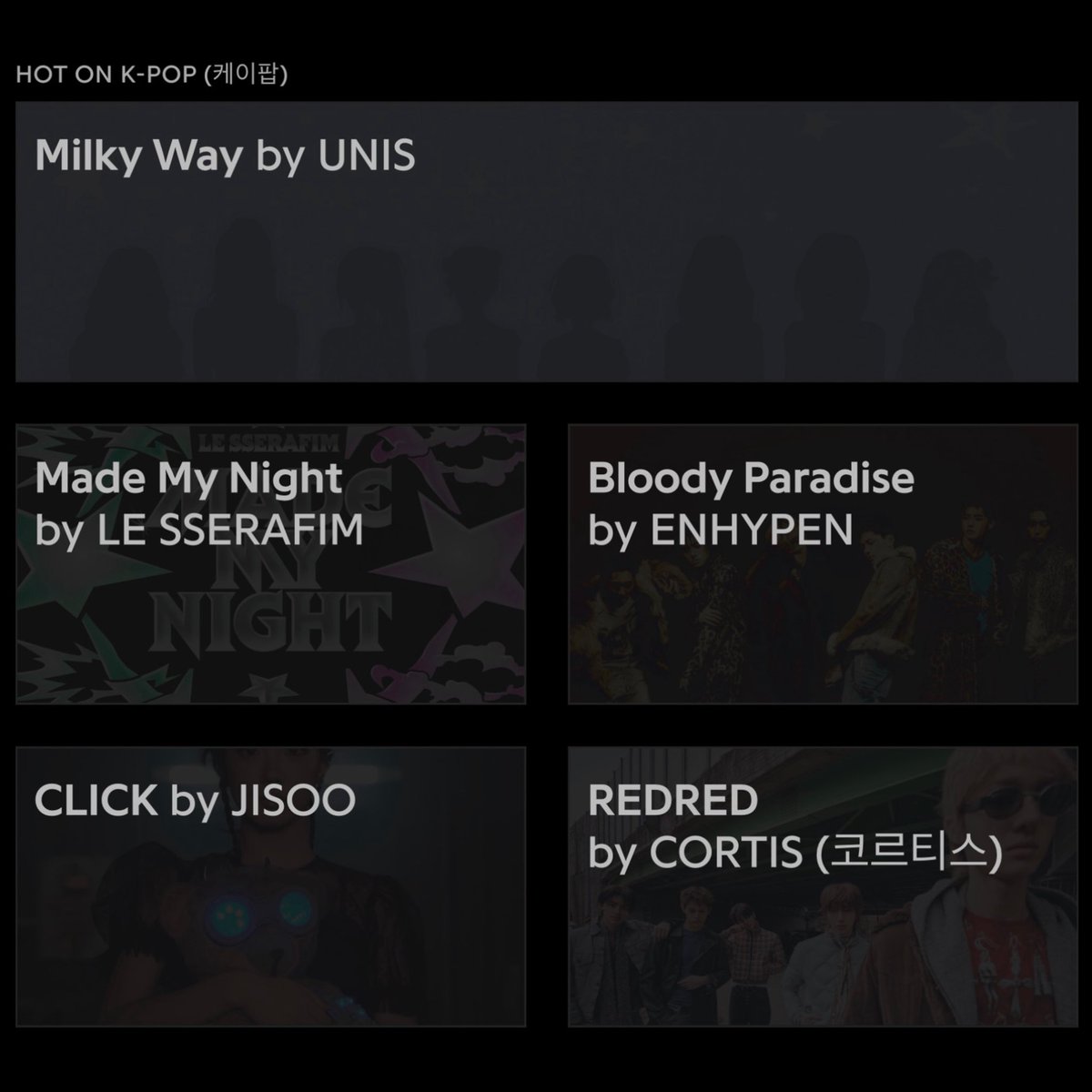 Genius_kor's tweet photo. #GeniusCharts | #UNIS (@UNIS_offcl) earns their first #1 on the daily K-Pop chart in Genius Korea with “Milky Way”!

The group had previously earned four Top 5 hits on this chart, “Superwoman,” “너만 몰라 (Curious),” “SWICY,” and “하늘땅 별땅 (Sky Land, Star Land)” with “너만 몰라 (Curious)” peaking at #2!