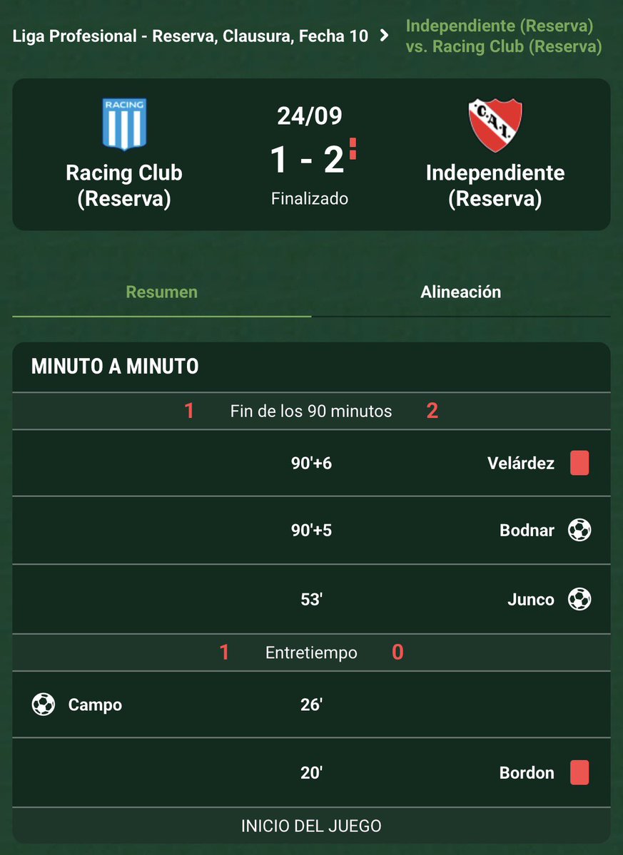 Promiedos's tweet photo. INDEPENDIENTE ES EL DUEÑO DE AVELLANEDA.

EL ROJO DIO VUELTA EL CLÁSICO DE RESERVA ANTE RACING CON UNO MENOS EN EL CILINDRO. https://t.co/0CJZyJijre