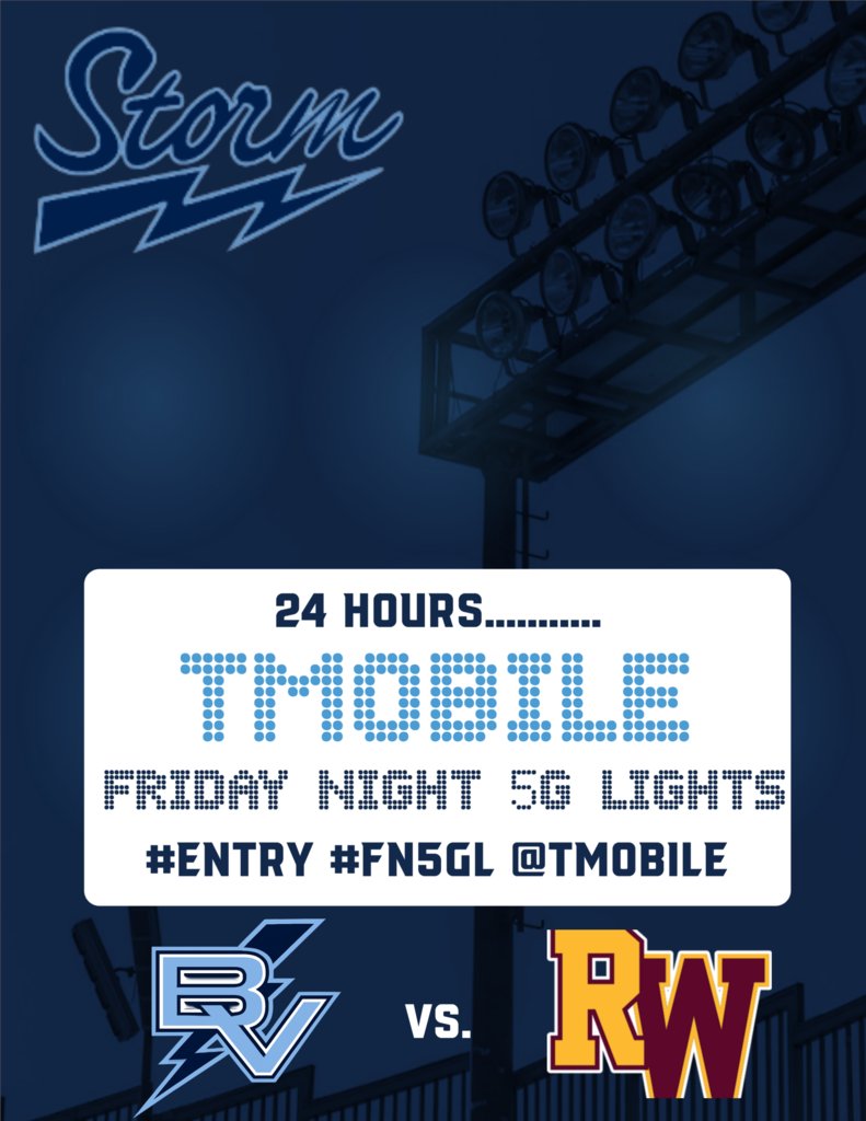 BVHS340's tweet photo. ⏰ 24 HOURS UNTIL KICKOFF!

The Leadership Tailgate is planned, our cheerleaders, dance team, and marching band are ready to perform, and the STORM is ready for R/W! ⚡

Let’s pack Storm Stadium and show what #FN5GL at BV is all about!

#DefendTheVALLEY #Entry @tmobile @bvhs340 https://t.co/GlsbIKfNx3