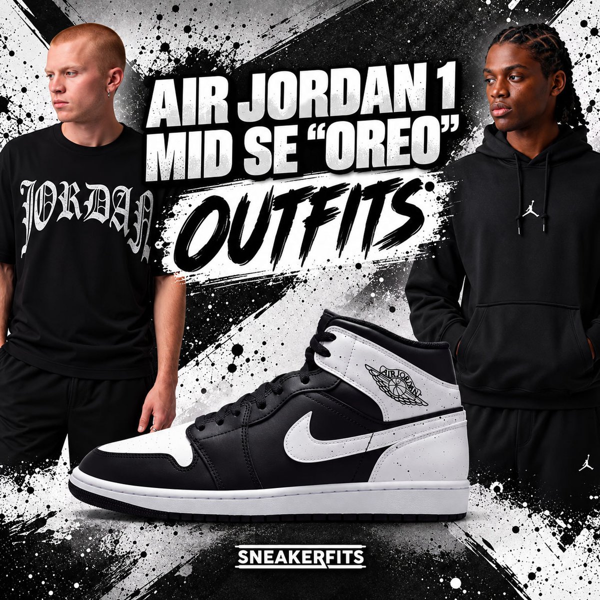 SneakerFitsCom's tweet photo. Air Jordan 1 Mid SE “Oreo” Outfits ⚫⚪

Find matching Jordan shirts, hoodies, pants, shorts and a hat to complete the black-and-white look.

Get the complete outfit guide:
https://t.co/uEa53Co2uQ

#AirJordan1 #JordanOutfits https://t.co/b7F3jxcEf7
