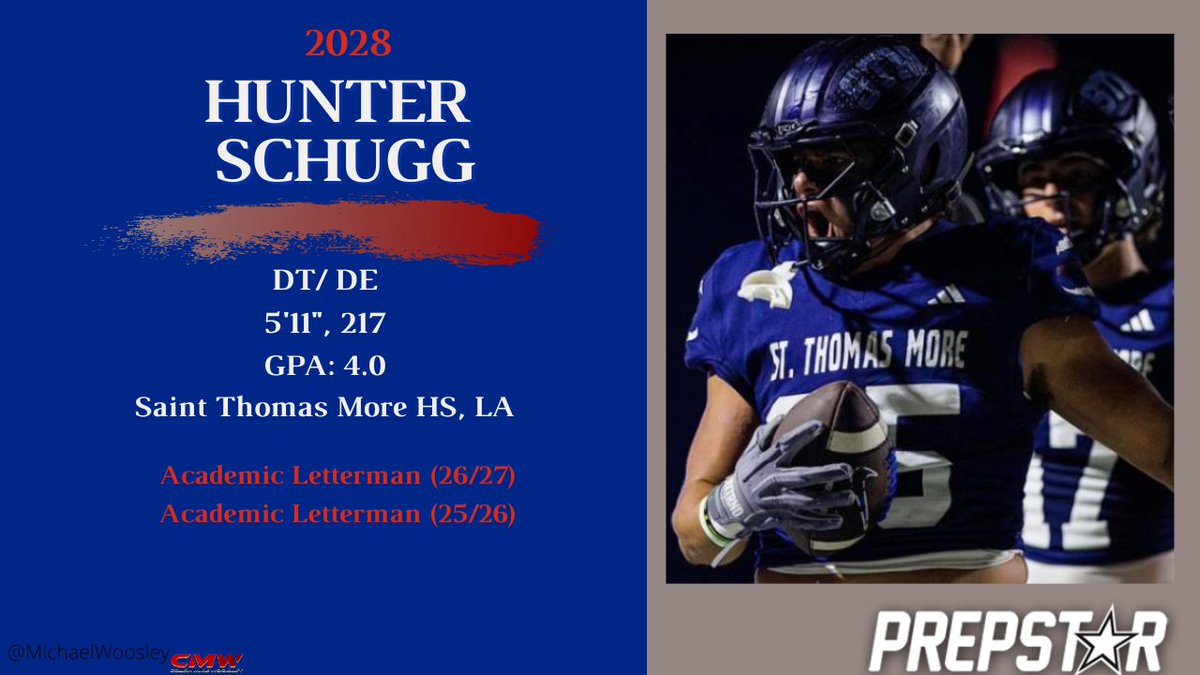 PrepStarSW's tweet photo. Schugg uses his athletic ability and quick first step to create problems for opposing offenses. He shows good hands at the point of attack, allowing him to disengage from blockers. @hunterschugg28 https://t.co/cbKjqFikKz