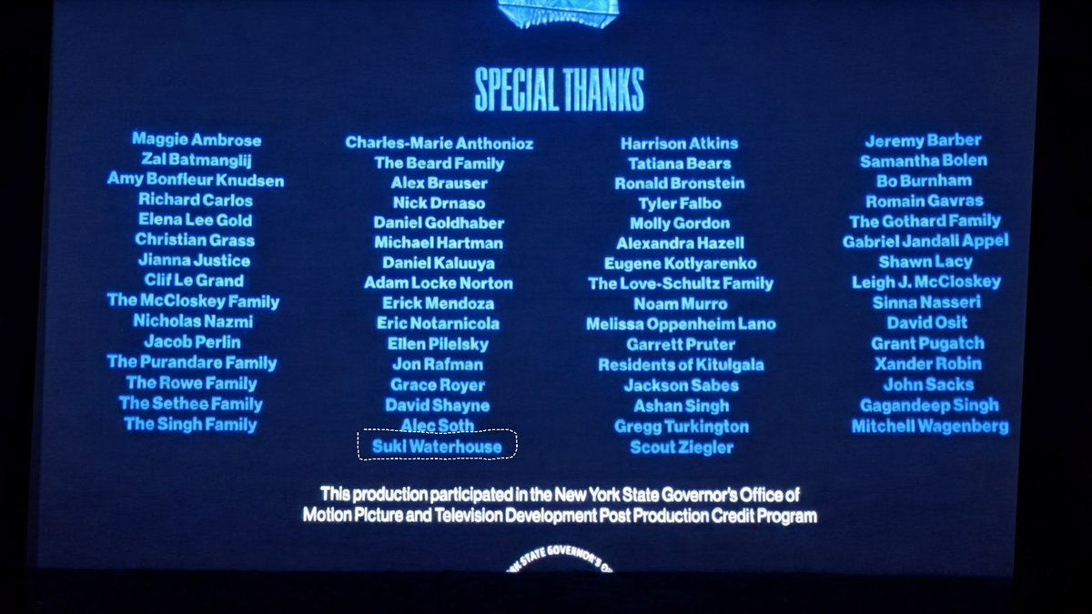 bestsukiw's tweet photo. Suki Waterhouse in the 'Special Thanks' at the ending of Robert Pattinson’s new movie Primetime! 

thanks @07Cosmo https://t.co/xElptugmqF