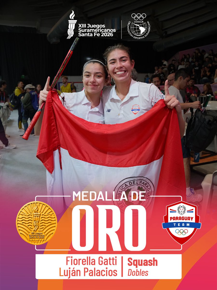coparaguay's tweet photo. 🥇 ¡MEDALLA de ORO! #Squash - Dobles Femenino: FIO GATTI y LUJÁN PALACIOS 🏆 CAMPEONAS SURAMERICANAS! 👏🏻

🤩 ¡32ª Medalla para el #TeamParaguay 🇵🇾 en los XIII Juegos Suramericanos Santa Fe 🇦🇷 2026! 🙌🏻 | @suramericanos26

7️⃣🥇🥇🥇🥇🥇🥇🥇 
9️⃣🥈🥈🥈🥈🥈🥈🥈🥈🥈
1️⃣6️⃣ 🥉🥉🥉🥉🥉🥉🥉🥉🥉🥉🥉🥉🥉🥉🥉🥉

👏🏻 #ParaguayPuede