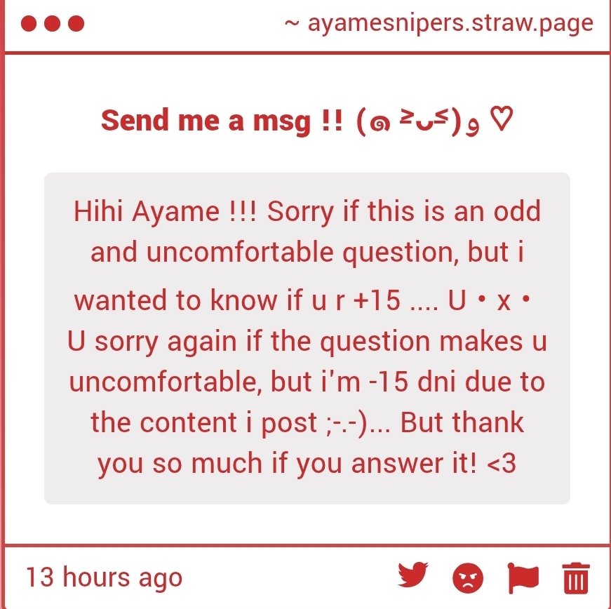 ayamesnipers's tweet photo. HAIII OOMFIE !! I don't know what this means to u bc I didn't know if I could fb because I'm exactly 15... 🥹🥹 LIKE OBVIOUSLY MY BIRTHDAY WAS QUITE A BIT AGO but I Am 15 So If You Dont Want To Interact That's Okay !! IM SO SORRY FOR THE CONFUSION OOMFIE !! 💗💗💗 https://t.co/fTYfEF9eKu