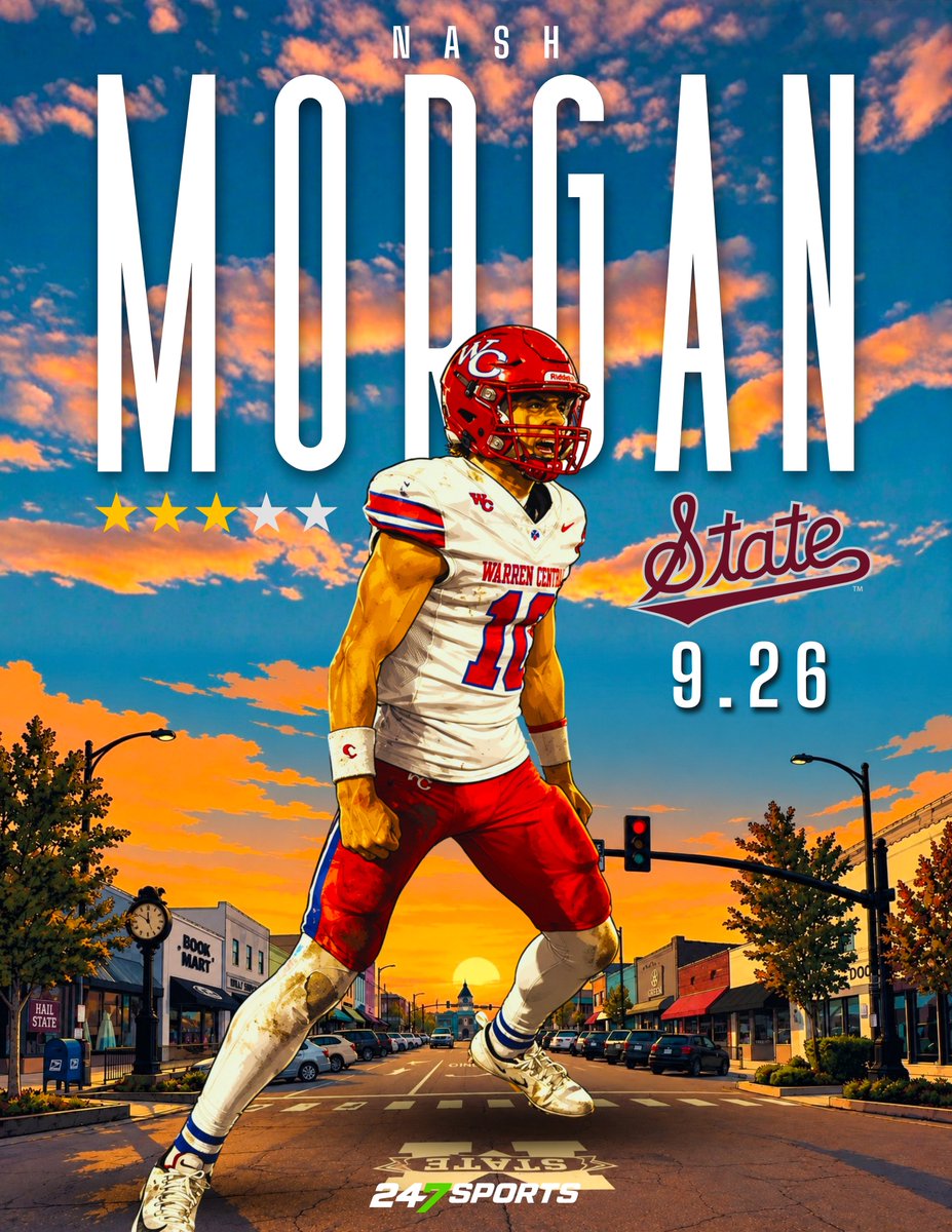 NathanPurvis's tweet photo. Nash Morgan (@NashMorgan27). 

Class of 2027  |  @247Sports 3⭐️ Athlete.

Warren Central High School (Vicksburg, MS).

Visiting 9.26.26. 

Steve Robertson has more on this weekend's massive visit list as the Bulldogs host the Missouri Tigers. #HailState

https://t.co/g58ZxHBUID https://t.co/0s0d2j7cqJ