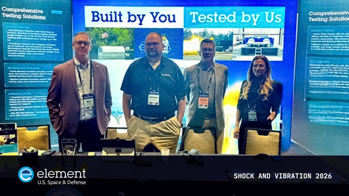 elementdefense's tweet photo. That's a wrap on the 96th Shock &amp; Vibration Symposium.  

3 days, one booth, a lab tour, and lots of good conversations with the people who build the hardware. Thank you to everyone who came to find us in Orlando. 

#ShockAndVibration #BuiltByYouTestedByUs https://t.co/IJVEhhU1zl