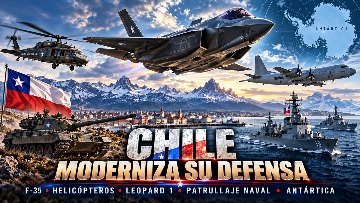 Donpatoinfowars's tweet photo. 🇨🇱 CHILE MUEVE FICHAS EN DEFENSA

importante paquete de modernización anunciado desde Magallanes.

El Ministro de Defensa, Fernando Barros, junto al alto mando de las FF.AA., anunció desde Punta Arenas una serie de medidas que abarcan capacidades aéreas, terrestres, navales, infraestructura y proyección antártica.

✈️ @FACh_Chile : Comienza formalmente el proceso para reemplazar los F-5 Tiger III, tras 50 años de servicio. Se evaluarán alternativas de 4ª o 5ª generación, sin modelo definido todavía.

🚁 La sustitución de los Bell UH-1H ya está aprobada y financiada; próximamente se informará el modelo seleccionado.

🛫 También comenzará el proyecto de renovación de la capacidad de transporte aéreo estratégico, actualmente basada en los C-130 Hércules.

⚓ @Armada_Chile : Para 2027 se proyecta incorporar nuevas capacidades de patrullaje aéreo de largo alcance. El Ministro Barros señaló la intención de materializar la adquisición de 4 aeronaves de patrullaje para la Aviación Naval y 5 aeronaves para apoyo al continente antártico entre 2027 y 2028. 

🪖 @Ejercito_Chile : Fue autorizada la modernización de los Leopard 1 desplegados en Magallanes. Además, se iniciarán estudios para renovar capacidades australes incorporando sistemas no tripulados, guerra electrónica, comunicaciones seguras, protección de fuerza y nuevos medios de observación y respuesta. 

🏗️ Magallanes: Se impulsará la construcción de nuevas bases militares en sectores actualmente no cubiertos y mejoras de la infraestructura portuaria naval de Punta Arenas, fortaleciendo la capacidad de la Armada en el Estrecho y mares australes.

🇨🇱🇦🇶 Antártica: Mejoras en la pista Teniente Marsh para extender aproximadamente dos meses la temporada de vuelos, refuerzo de la Base Presidente Eduardo Frei Montalva y del muelle de Bahía Fildes, además de mayor vigilancia aérea y patrullaje marítimo austral. 

💰 Defensa quedó fuera del ajuste presupuestario del 3% y, según el Ministro Barros, la inversión 2026 en capacidades estratégicas será cercana al doble de la registrada el año anterior. La planificación anunciada mira hacia un horizonte de largo plazo, hasta 2043. 

📌Un punto importante: todavía no existe una decisión sobre qué caza reemplazará al F-5. El proceso recién entra en su fase formal de estudios y evaluación técnica.
@mindefchile 
@SubseDefensa 
@subse_ffaa 
@DPPAntarticaCL 
#Chile #Defensa #FuerzasArmadas #FACH #ArmadaDeChile #EjércitoDeChile #Magallanes #Antártica #F5 #Leopard1