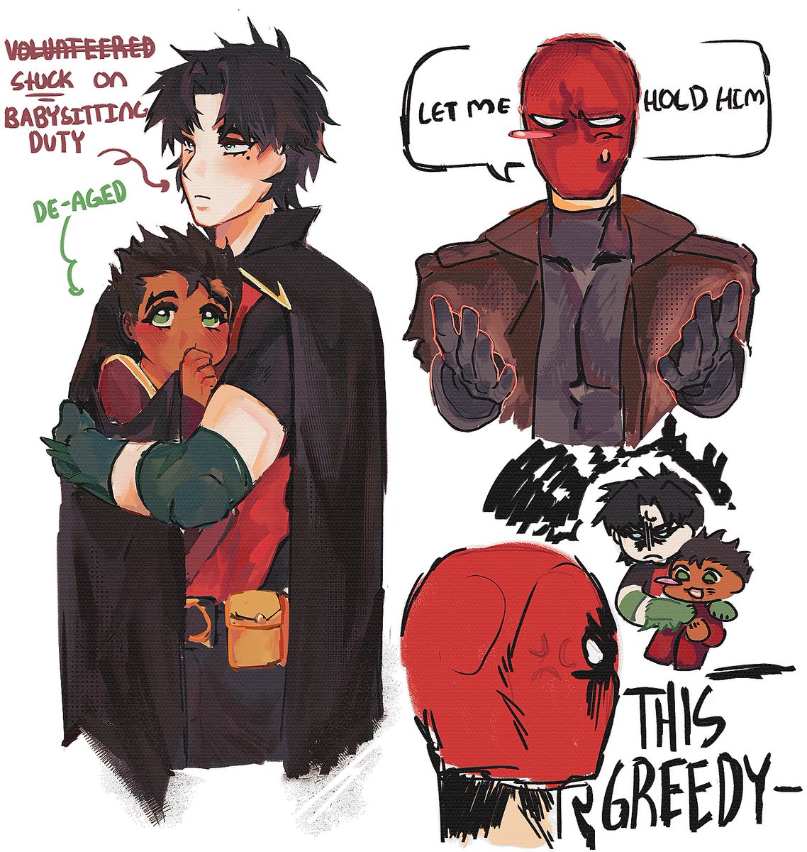 pettyrgeo's tweet photo. cute baby brother #timdrake #jasontodd #damianwayne #dcfanart https://t.co/QWXeb2hwMa