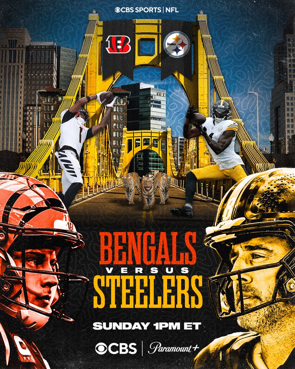 NFLonCBS's tweet photo. Burrow vs Rodgers. 
Bengals vs Steelers.

Sunday, 1:00 PM ET on CBS and @paramountplus https://t.co/a1bZx75D1l