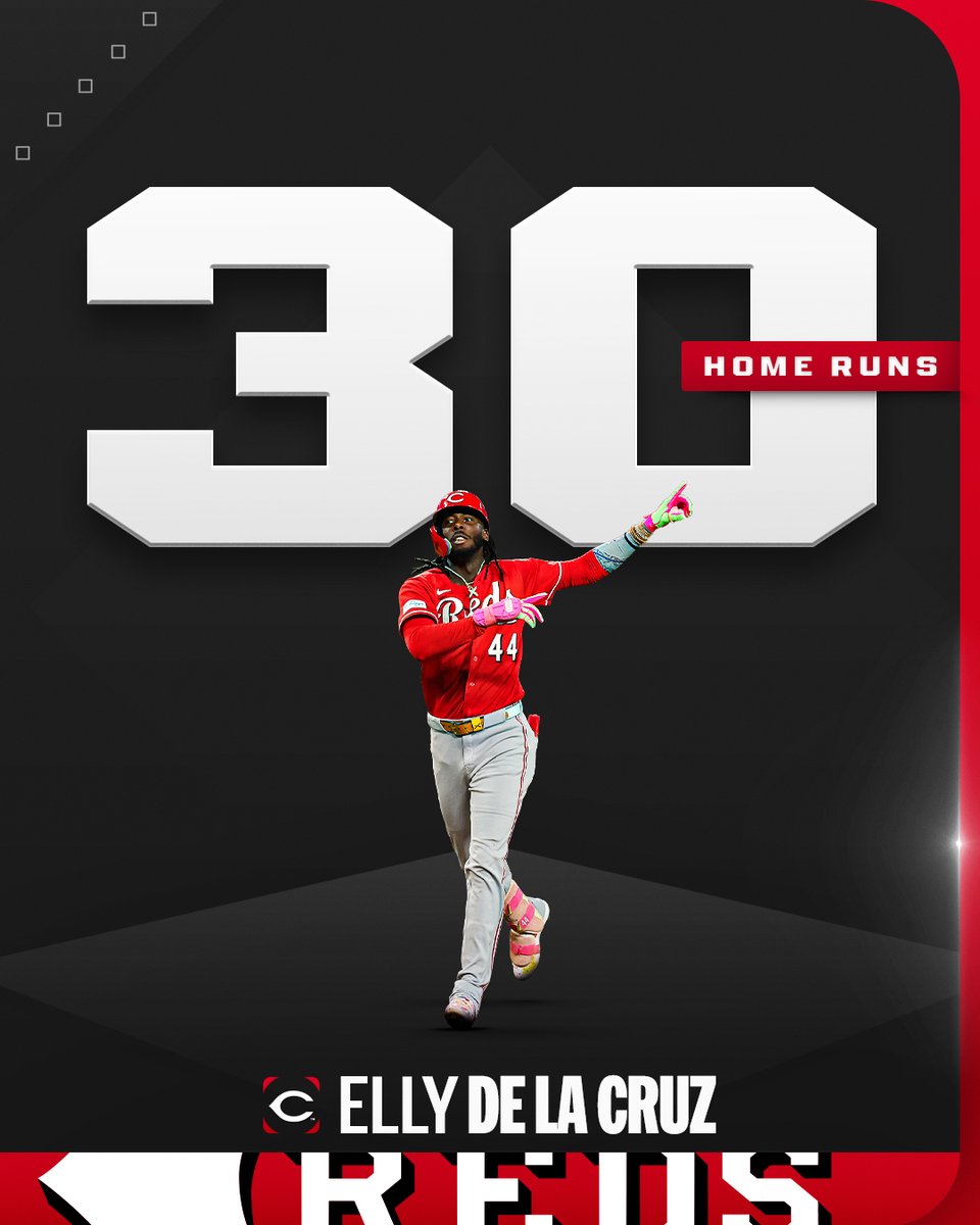 MLB's tweet photo. Elly De La Cruz has his first 30 homer season! 💥 https://t.co/IH3vdWX1nf
