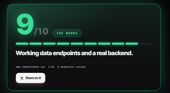 tekdotcheck's tweet photo. New update: You can now share results on X! https://t.co/OdRxV2nscs