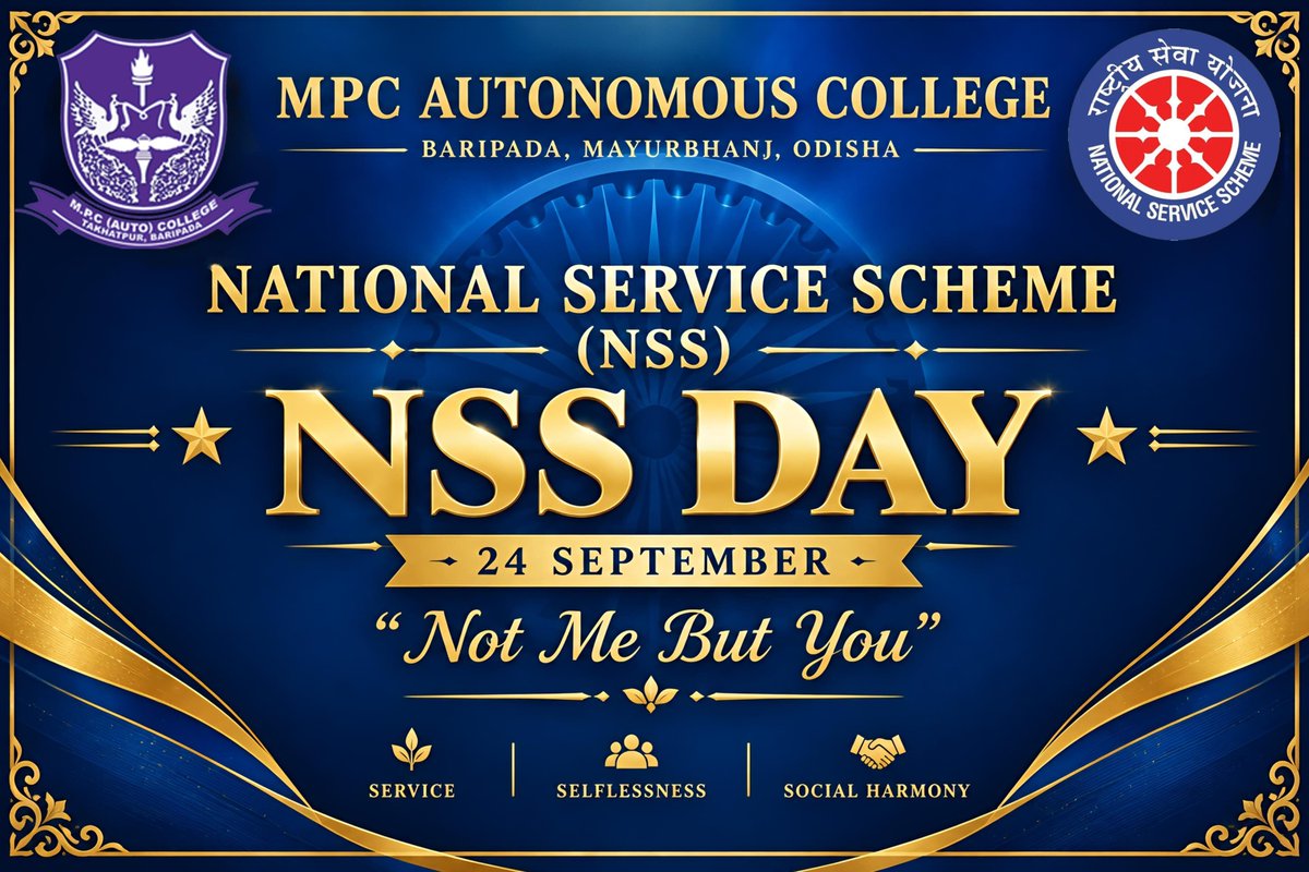 mpcautonsswing's tweet photo. M.P.C (Auto) College, Takhatpur, Baripada .
NSS Wings Wishes You A Happy National Service Scheme Day - 24th September
"NOT ME BUT YOU"
Serve with Heart • Lead with Purpose • Build the Nation with Unity. https://t.co/nGYDvnLgWT