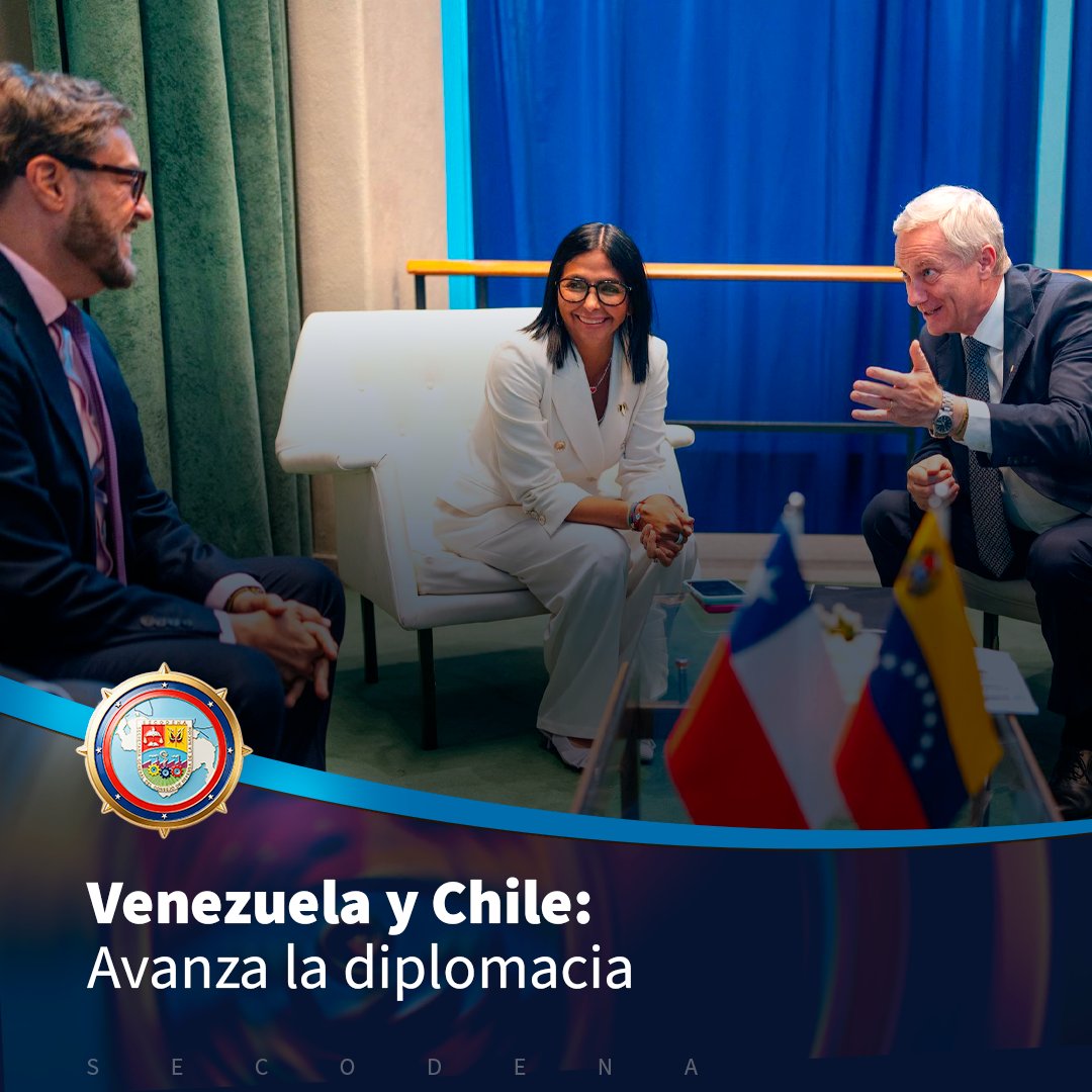 secodena_ve's tweet photo. La presidenta de Venezuela, Delcy Rodríguez, sostuvo un encuentro con autoridades del Gobierno de Chile para impulsar el diálogo respetuoso y dinamizar las relaciones bilaterales, bajo los principios de la diplomacia de paz y la cooperación. 🇻🇪��🇱 https://t.co/GzwhCms7en