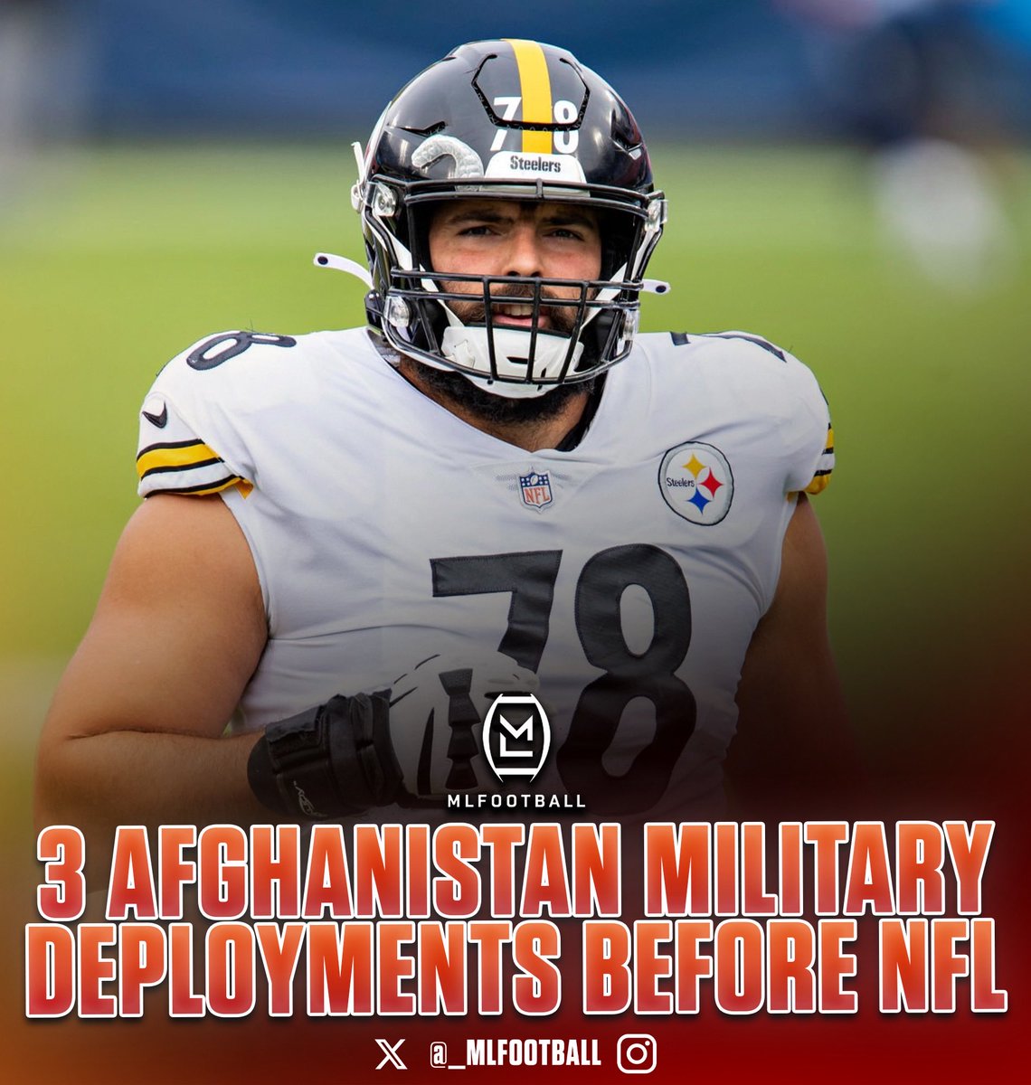 MLFootball's tweet photo. POWERFUL: Alejandro Villanueva served THREE TOURS IN AFGHANISTAN as a U.S. Army Ranger before becoming an #NFL offensive lineman.

Villanueva graduated from West Point and was commissioned into the Army in 2010.

He eventually became a Captain, completed three deployments to Afghanistan and received multiple military honors — including a Bronze Star Medal for Valor for heroism in combat.

Only AFTER all of that did his NFL career take off.

Villanueva eventually became the #Steelers starting left tackle and earned two Pro Bowl selections.

Army Ranger to NFL Pro Bowler.

An unbelievable journey.

🇺🇸