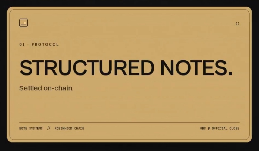 mhlsamtygggc's tweet photo. Stocks on chain is only half the story.
Tokenized AAPL, NVDA, TSLA and the rest give you the asset. They do not give you the payoff.

Every tokenized stock is a building block. Structured notes are what you build with them.

A structured note is a packaged payoff : fixed coupons if the stock holds a floor, early exit if it rallies, stock delivered at the original price only if it crashes through the barrier at maturity.

Banks have issued hundreds of billions of these every year. The investor is an unsecured creditor of the desk the whole time.

@notesystems  unbundles that product.
One series. Two escrowed legs. No dealer.

COUPON (Leg 0) : deposit USDG, earn a fixed coupon at every official close the barrier holds, get cash back on autocall or maturity.

SHIELD (Leg 1) : post the stock token, prefund the coupons, hold a put struck at S0.

Three levels decide every payment.
- Coupon  : paid at each scheduled close above the barrier.
- Autocall : if the stock is at or above S0 on a later observation, the note ends. Principal + coupon.
- Barrier : typically 65% of S0. Only a final close below it delivers stock instead of cash

Everything is fully collateralized before the series goes live.
The note buyer notional and the stock holder maximum coupon liability sit in escrow. There is no liquidation engine and no oracle triggered margin call. The solvency invariant is the product

When protection demand exceeds note demand, the Desk steps in
It is a capped USDG vault, the counterparty of last resort. Caps are contract parameters. Positions are public tokens. No hidden book

Protocol fees do not sit in a black box
They buy $NOTE through a continuous auction. Most of that flows to stakers. A slice capitalizes the redemption floor. The token is backed by cash flows, not promises

This only became possible once stock tokens were plain ERC-20 with official close oracles on Robinhood Chain

Spot, perps, and lending already exist there. The missing primitive was the structuring desk itself

That is what Note Systems is

Get your $NOTE 
https://t.co/bmWw4onjPZ