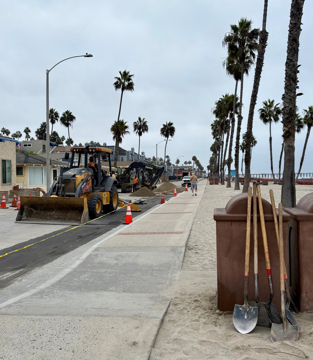 CityofOceanside's tweet photo. The N. Strand is currently closed to through traffic between Surfrider Way and Breakwater Way while crews replace water and sewer mains that have served downtown for nearly a century. Local access remains open for residents and emergency vehicles. Pedestrian access is also open. https://t.co/lUjNQ6eTl9