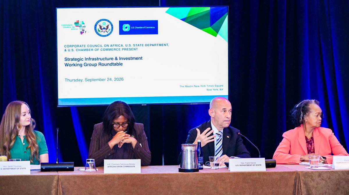AsstSecStateAF's tweet photo. On the margins of #UNGA81, Assistant Secretary Garcia gave remarks at a roundtable of the U.S.-AU Strategic Infrastructure and Investment Working  Group. Together, we're working to advance high-quality infrastructure projects that align with U.S. and @_AfricanUnion strategic priorities as well as U.S. private sector interest.
