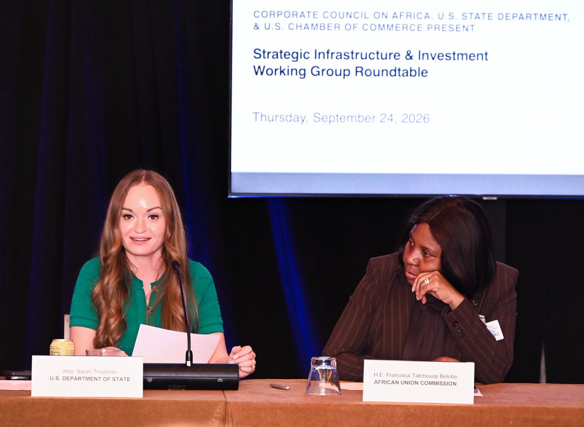 AsstSecStateAF's tweet photo. On the margins of #UNGA81, Assistant Secretary Garcia gave remarks at a roundtable of the U.S.-AU Strategic Infrastructure and Investment Working  Group. Together, we're working to advance high-quality infrastructure projects that align with U.S. and @_AfricanUnion strategic priorities as well as U.S. private sector interest.