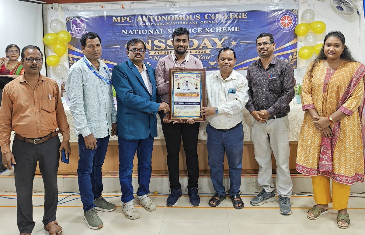 mpcautonsswing's tweet photo. M.P.C Autonomous College NSS Wings proudly congratulates Mr. Rinku Das on being honoured as the Best Volunteer College Level NSS Award(Male Unit). His commitment and sincere service reflect the true ideals of NSS–"Not Me But You".
Congratulations 💐🎉. https://t.co/2RzKbndrV6