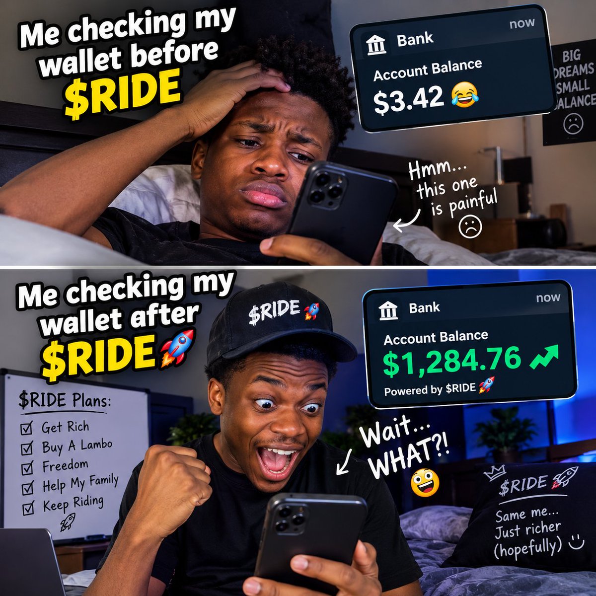 Cryptoemma111's tweet photo. Day 6 $RIDE meme @HorseCockcrypto https://t.co/JDybdggOjM