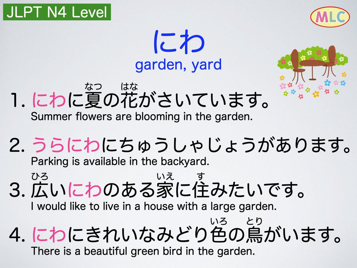 mlcjapanese's tweet photo. Learn Japanese with MLC
にわ

#LearnJapanese #JapaneseLanguage #JLPTN4 #MLCJapanese https://t.co/gqv3fxLNvs