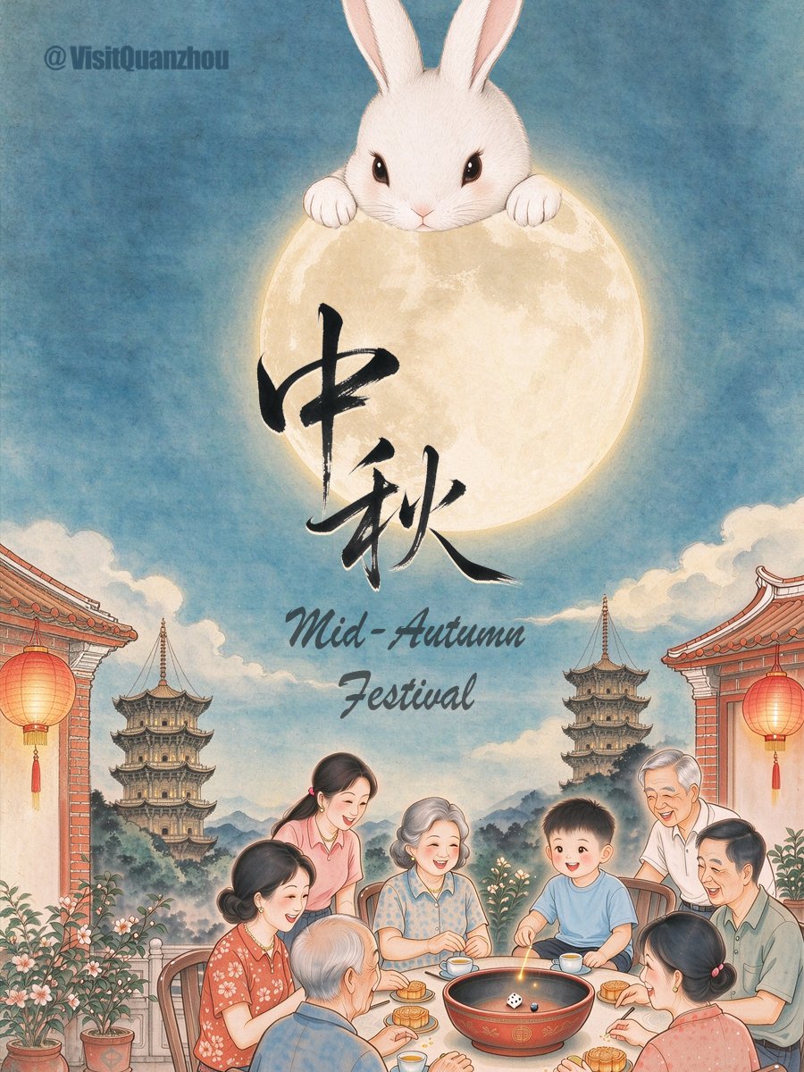 VisitQuanzhou's tweet photo. Roll for luck🎲, feast for reunion🥮! Shared family laughter, blessings under the full moon.🌕 May joy, luck, and reunion fill every home!
中秋佳节尝月饼🥮,博饼掷骰接喜气。老少团聚享天伦,玉兔纳福庆团圆🌕。
#MidAutumn #Quanzhou #Mooncake #RollTheDice https://t.co/sQnzSUJgQu