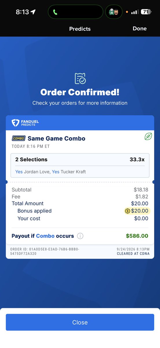 Bluriftsports's tweet photo. 🚨 LOCKED ON TNF 🚨
Same Game Combo just in
🟢 Jordan Love YES
🟢 Tucker Kraft YES
33.3x
$20 → $586
Love finds Kraft. Packers script. Let’s eat. 🧀🔥
#NFL #TNF #Packers #GoPackGo #Falcons #NFLBets #SportsBetting #Parlay #SGP #FanDuelPredicts #FirstTD #AnytimeTD #JordanLove #TuckerKraft #Blurift #FreePicks #BettingTwitter #TNFPicks #PackersNation #Lambeau