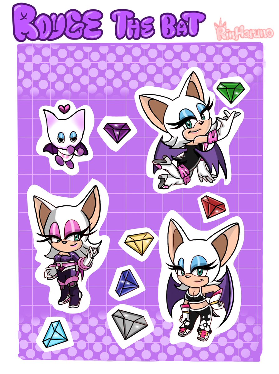 RinHarunoo's tweet photo. Finished my rouge sticker sheet concept on stream today x3 #sonic #sonicart https://t.co/8sWlAuTdCq