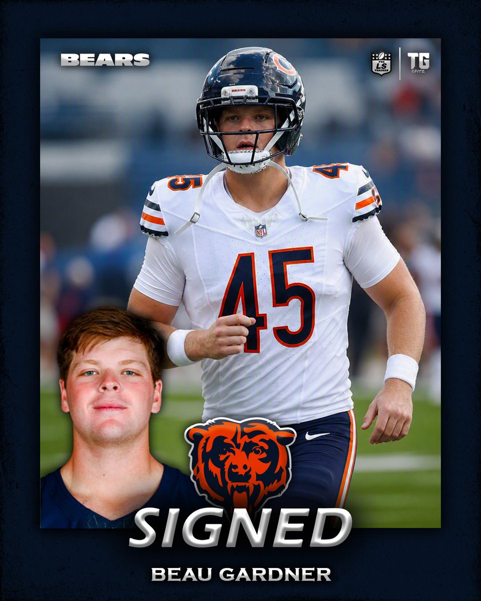 ProSnapTracker's tweet photo. SIGNED:

The Bears have Signed Beau Gardner (@beaugardner415) to their Practice Squad. Gardner has started both games for the Bears this season, recording 1 tackle.

#BeauGardner #Bears #LongSnap #LongSnapper #LongSnapping #Football #Pro #NFL https://t.co/IPrHpdIzSS