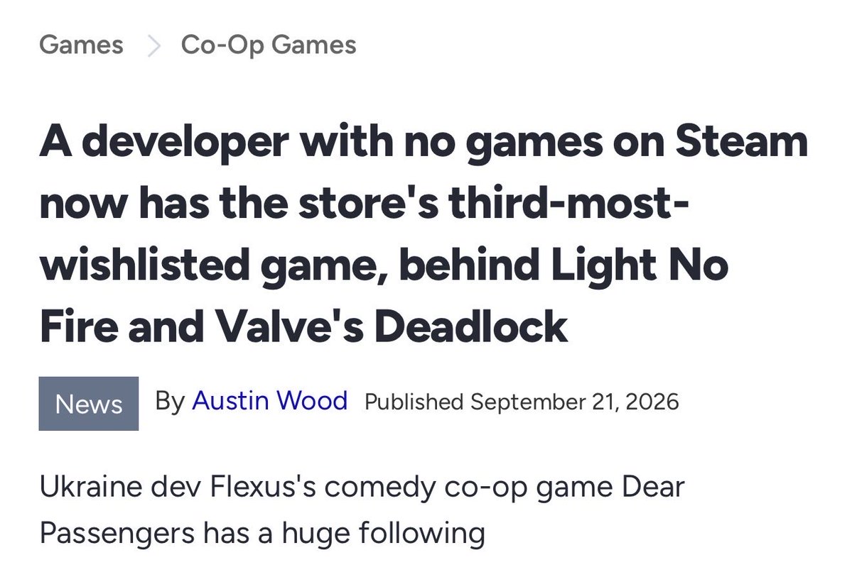 okarun1120's tweet photo. New article dropped saying Dear $Passengers is the third most wishlisted game on Steam. Insane achievement for a company’s first release. https://t.co/g3pomLSFCG