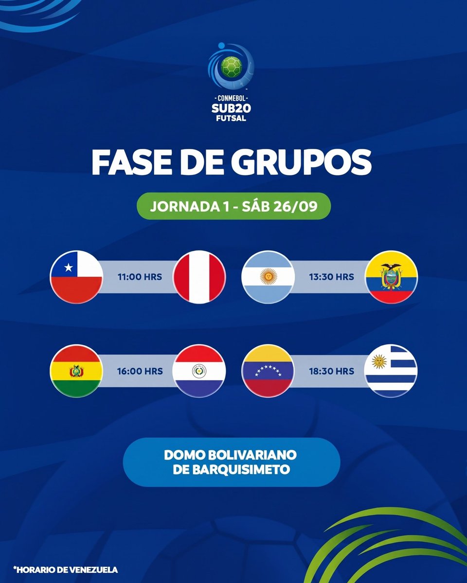 FVF_Oficial's tweet photo. ¡𝑨𝒔𝒊́ 𝒗𝒊𝒗𝒊𝒓𝒆𝒎𝒐𝒔 𝒍𝒐𝒔 𝒑𝒂𝒓𝒕𝒊𝒅𝒐𝒔 𝒆𝒏 𝒍𝒂 𝒇𝒂𝒔𝒆 𝒅𝒆 𝒈𝒓𝒖𝒑𝒐𝒔 𝒅𝒆𝒍 𝑪𝑶𝑵𝑴𝑬𝑩𝑶𝑳 𝑺𝒖𝒃 20 𝑭𝒖𝒕𝒔𝒂𝒍! 

Desliza y conoce el cada uno de los encuentros🗓️👉

📅 Acompáñanos a vivir el mejor futsal de Sudamérica y apoya a tu selección.

🎟️ Adquiere tus entradas a través de https://t.co/UrfYpJYUJh

#Sub20FS | #Futsal