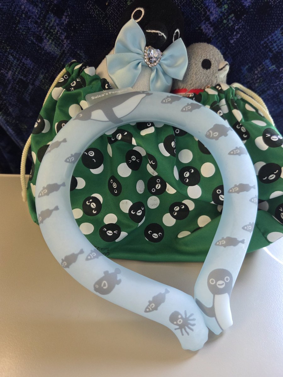 chibipochimum's tweet photo. #Suicaのペンギン
#今月も茅ケ崎へGO
#ネッククーラー

ぐっどもーにんぐえぶりぺん！
ママはこの頃体調があまりよろしくない。AIドクターに更年期障害と言われた…嘘だぁとうの昔に終わったハズなのに…。
なので、季節外れのネッククーラーつけて中国茶会行ってきます… https://t.co/m4cVIelNyL