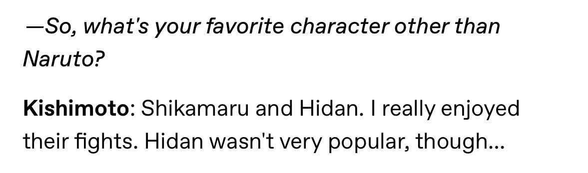 chamago018's tweet photo. In 2010 Kishimoto’s favorite characters were Shikamaru and Hidan https://t.co/g7zvHPas5u